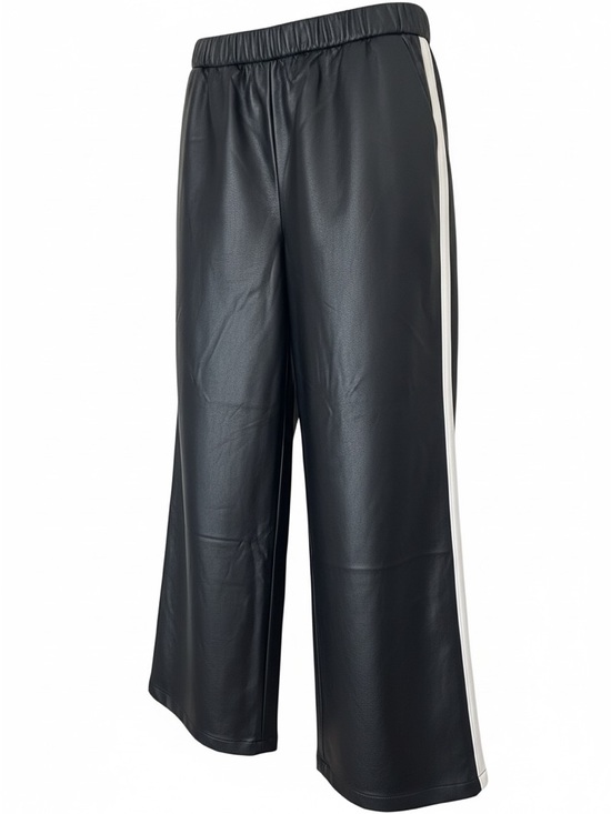 Anthropologie Pants - Maeve Anthropologie Black Faux Leather Pull On Track Pants Wide Leg Side Stripe